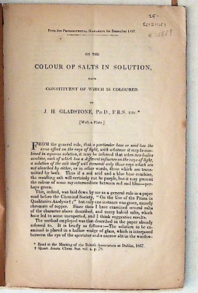 Item #10589 On the Colour of Salts in Solution, Each Constituent of Which is Coloured. J. H....
