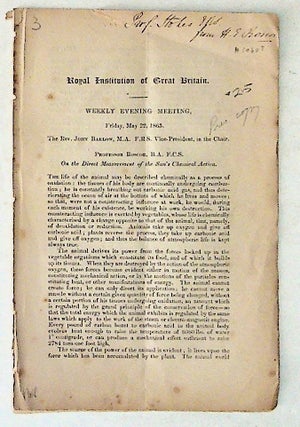 Item #10607 On the Direct Measurement of the Sun's Chemical Action: Royal Institution of Great...