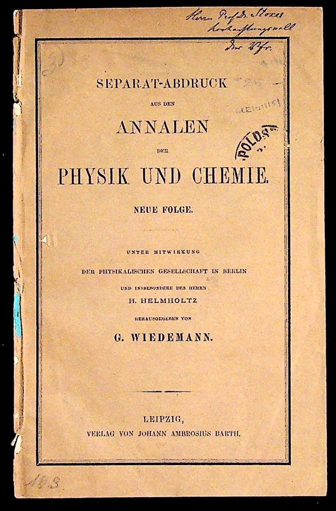 Item #10619 Separat-Abdruck aus den Annalen der Physik und Chemie: Neue Folge. G. Wiedemann.