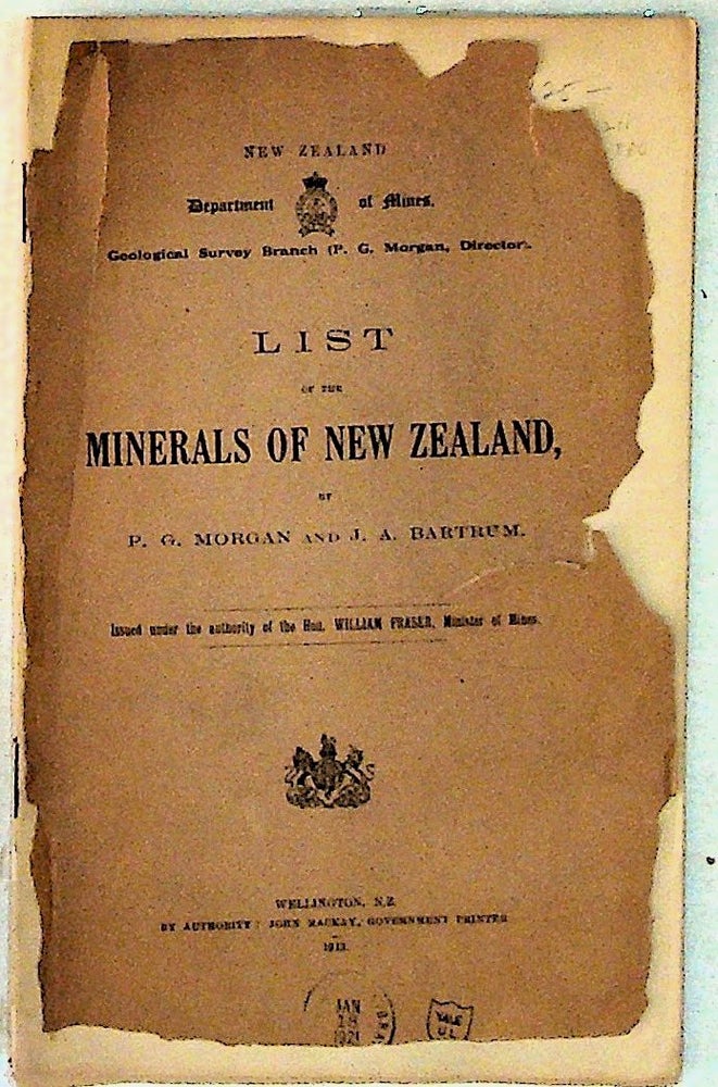 Item #10780 List of the Minerals of New Zealand. P. G. Morgan, J A. Bartrum.