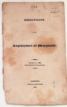 Item #1147 Resolutions of the Legislature of Maryland. Legislature of Maryland