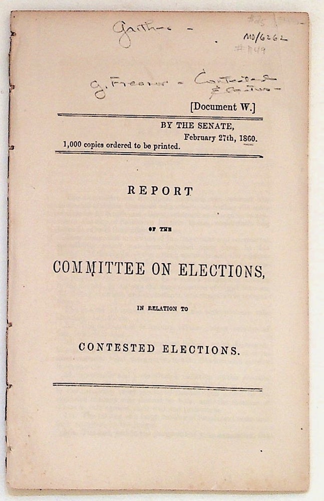 Item #1149 Report of the Committee on Elections in Relations to Contested Elections. Unknown.
