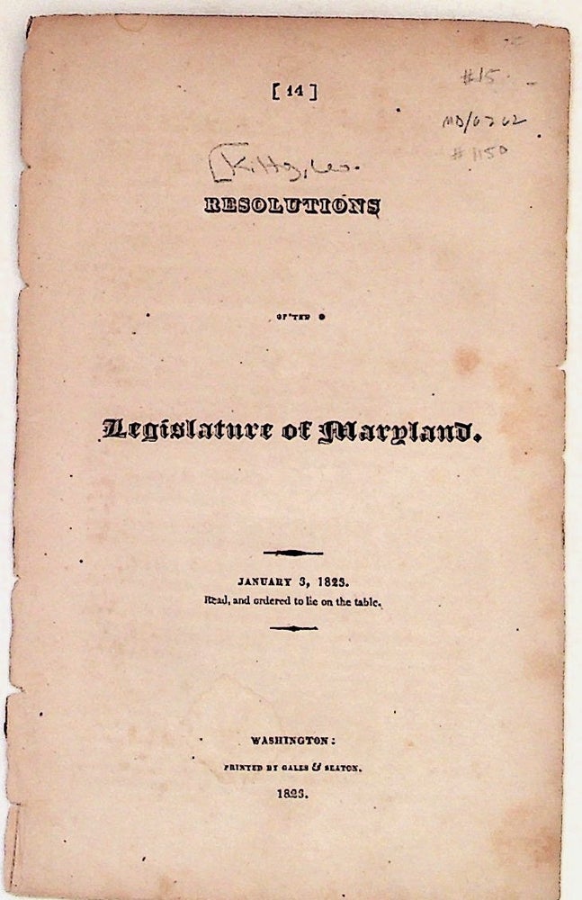 Item #1150 Resolutions of the Legislature of Maryland. William Kilty.