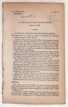 Item #1155 In Senate of the United States. April 21, 1828. S. Smith