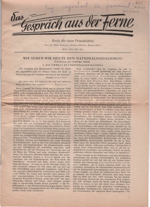 Item #12219 Das Gesprach aus der Ferne, Briefe fur einen Freundeskreis. Wie Sehen Wir Heute Den...