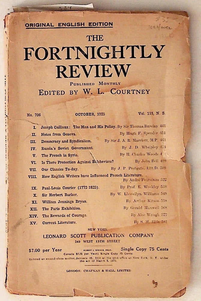 Item #12262 The Fortnightly Review: October, 1925. W. L. Courtney.