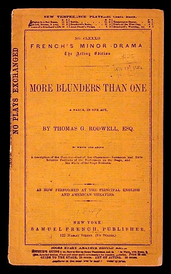 Item #13037 More Blunders than One (French's Minor Drama). Thomas G. Rodwell.