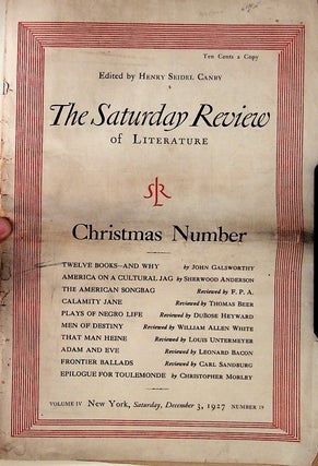 Item #13153 The Saturday Review of Literature: Christmas Number, December 3, 1927. Henry Seidel...