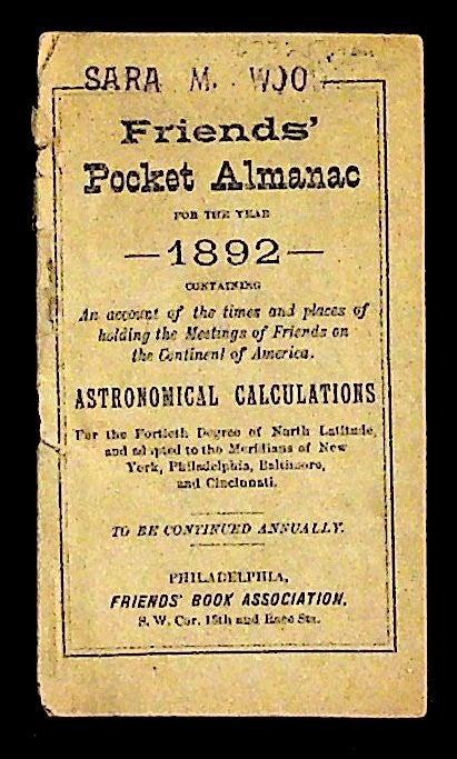 Item #14410 Friends' Pocket Almanac for the Year 1892. Unknown.