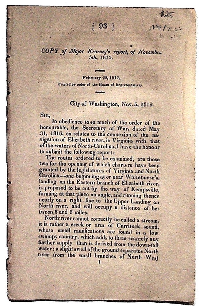 Item #1614 Major Kearney's Report, of November 5th, 1815. Major Kearney.