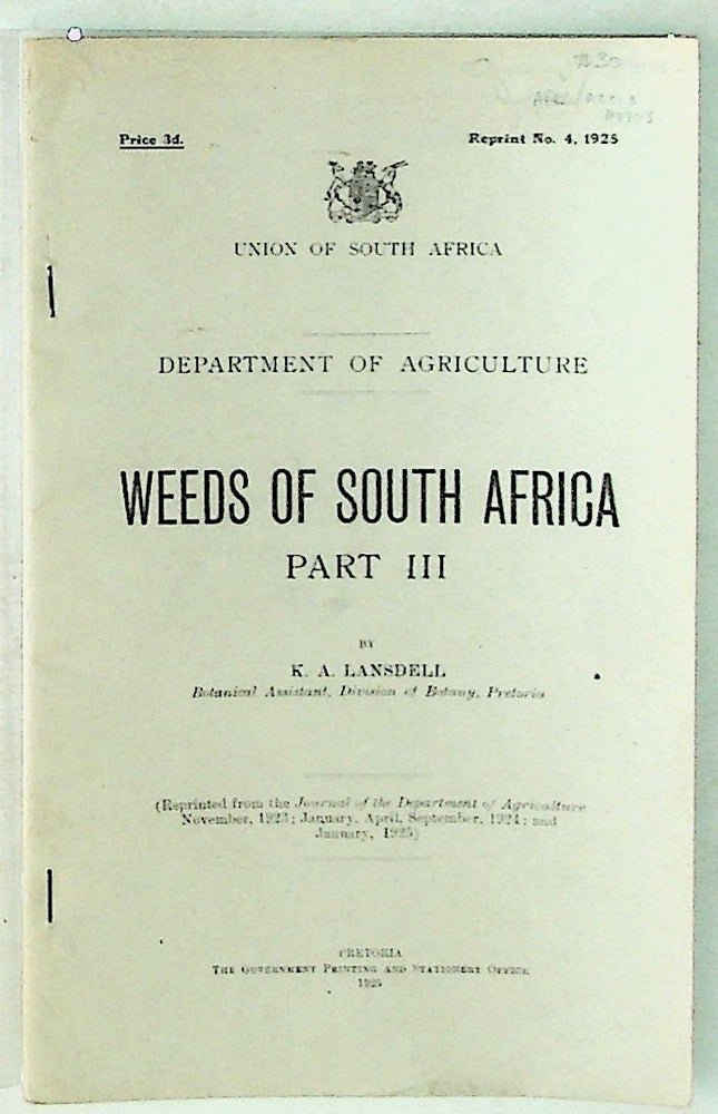 Item #1703 Weeds of South Africa. Part III. Weed No. 6. K. A. Lansdell.