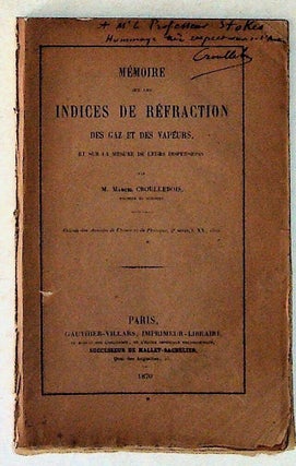 Item #20612 Memoire sur les Indices de Refraction des Gaz et des Vapeurs, et sur la