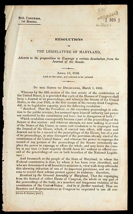 Item #21050 Resolutions of the Legislature of Maryland, Adverse to the proposition to Expunge a...