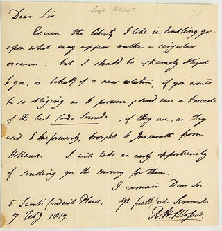 Item #24985 Autograph Letter Signed. Robert Henry Peckwell, later Blosset