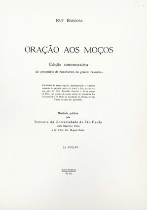 Oracao aos Mocos. Edicao comemorativa do centenario de nascimento do grande brasilerio