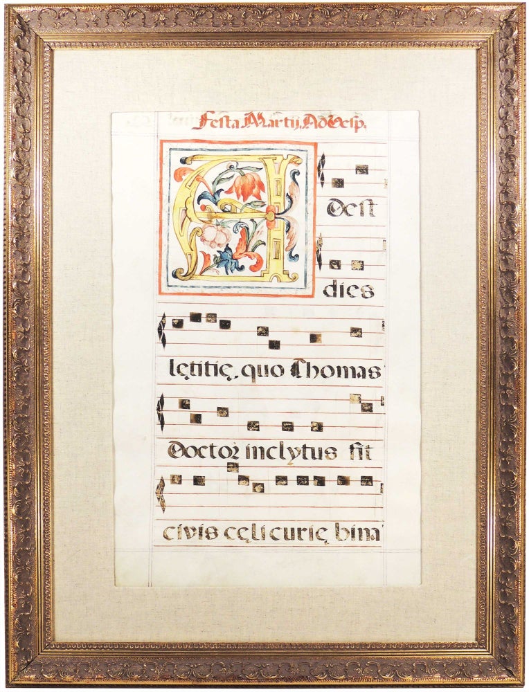 Item #27023 Leaf from a medieval antiphonal or choir missal. Unknown.