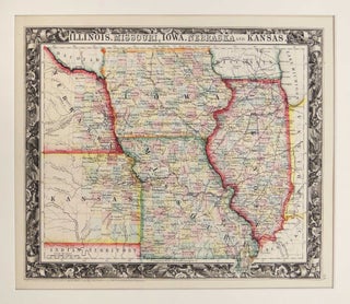 Item #27283 Map of Illinois, Missouri, Iowa, Nebraska and Kansas. Samuel Augustus Mitchell