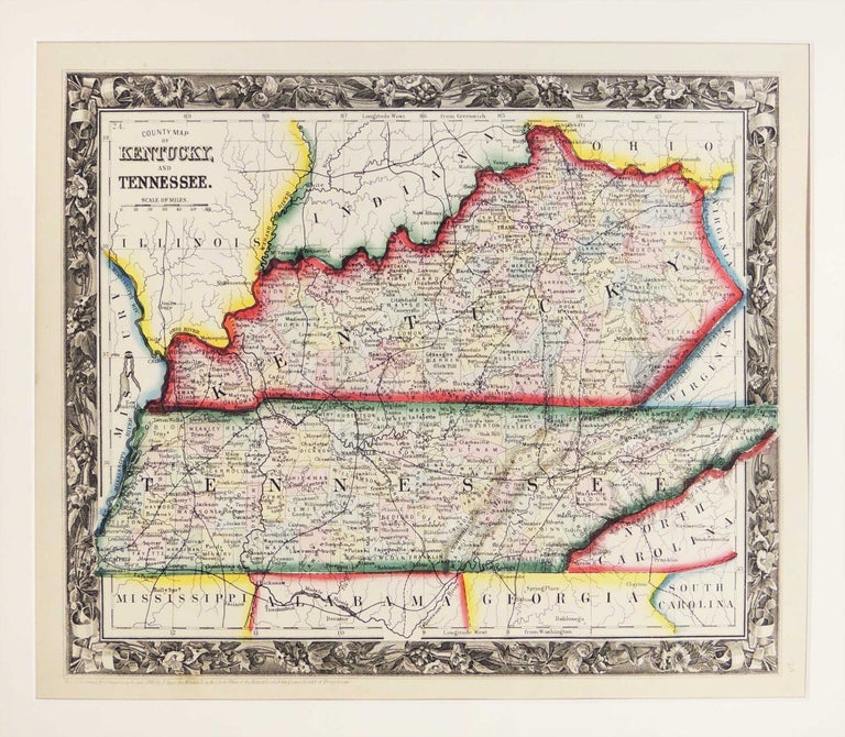 Item #27284 County Map of Kentucky and Tennessee. Samuel Augustus Mitchell.