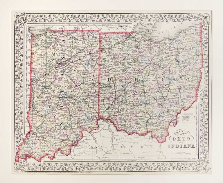 Item #27285 County Map of Ohio and Indiana. Samuel Augustus Mitchell.