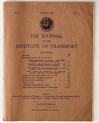 Item #27320 The Journal of the Institute of Transport. Institute of Transport