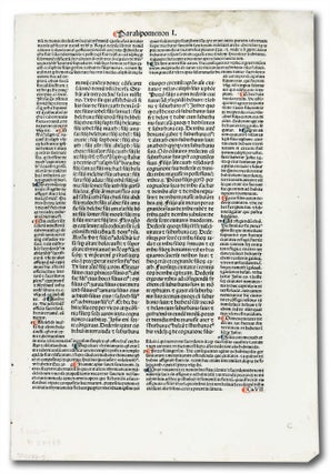 Item #27493 Incunable Leaf with page heading of Paralipomenon I. Unknown