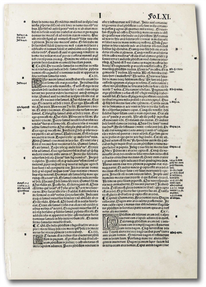 Item #27500 Incunable leaf Regum fo.LXI. Unknown.