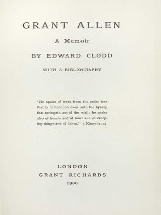 Grant Allen. A Memoir