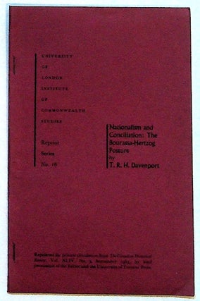 Item #28658 Nationalism and Conciliation: The Bourassa-Hertzog Posture. Reprint Series No. 18. T....