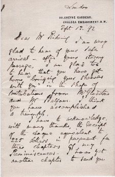 Item #29712 Autograph Letter to William Henry Rideing. Justin McCarthy
