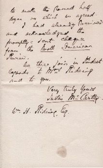 Autograph Letter to William Henry Rideing