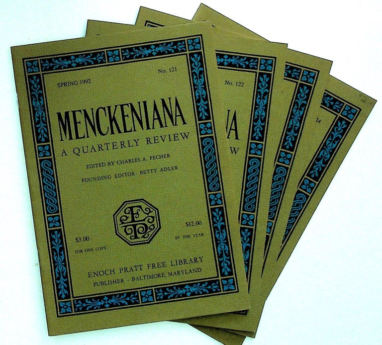 Item #30918 Menckeniana: A Quarterly Review. 4 issues from 1992: Spring, Summer, Fall, and Winter. Betty Adler, Charles A. Fecher, founding.
