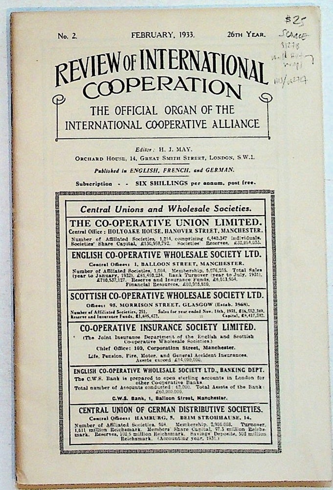 Item #31278 Review of International Co-operation: The Official Organ of the International Cooperative Alliance. No. 2. February 1933. H. J. May.