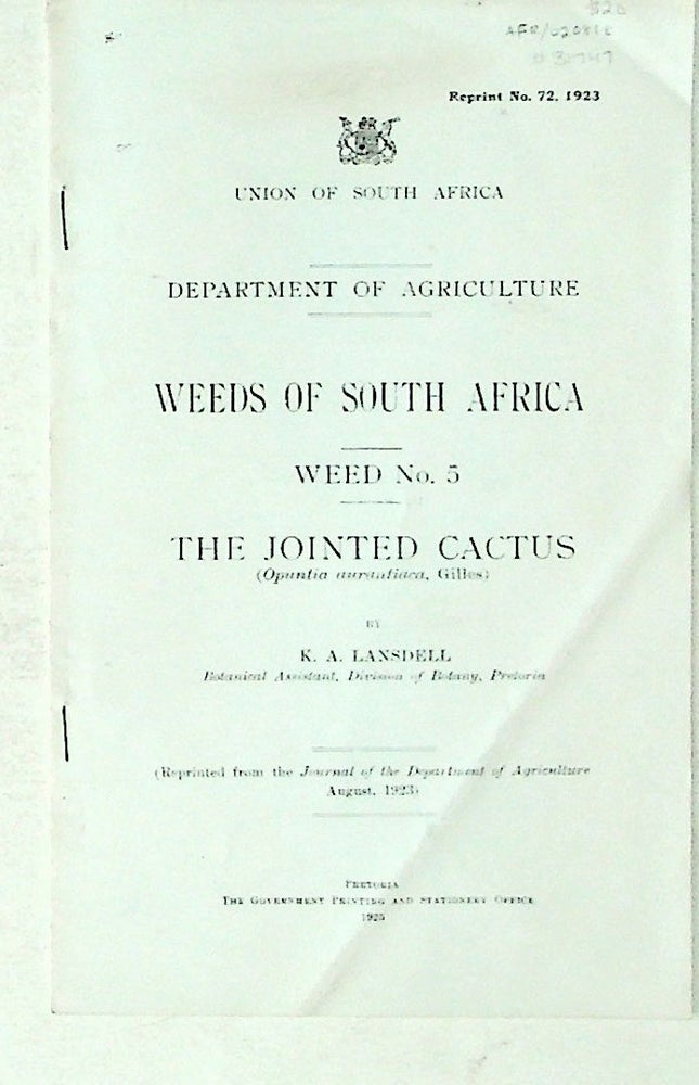 Item #31747 Weeds of South Africa. WEED No. 5. The Jointed Cactus. K. A. Lansdell.