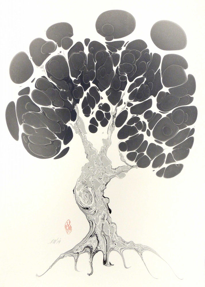 Item #33272 Grey Tree Original Marbled Graphic. Robert Wu.