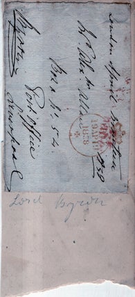 Item #33684 Free frank cover for Byron correspondence. George Anson Byron, 7th Baron Byron