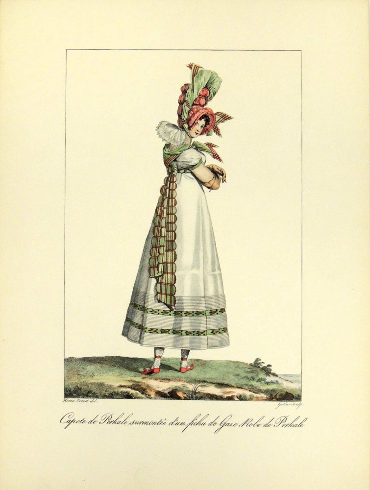 Item #33816 Fashion Print - Capote de Perkale surmontee d'un fichu de Gaze Robe de Perkale. George Gatine, Horace Vernet, engraver, designer.