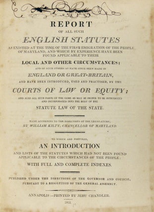 Item #33889 Report of All Such English Statutes as Existed at the Time of the First Emigration of...