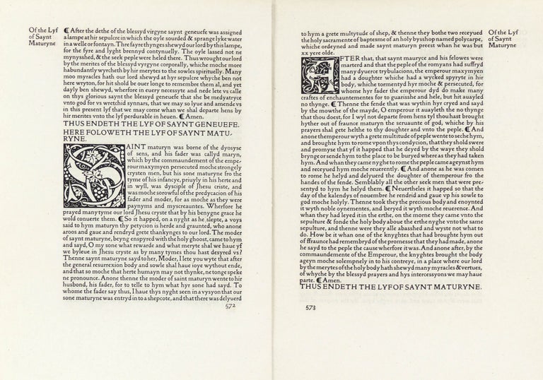 Item #34228 Six leaves from The Golden Legend. Kelmscott Press, Jacobus de Voragine, William Caxton, and printer.