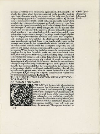 Item #34230 Six leaves from The Golden Legend. Kelmscott Press, Jacobus de Voragine, William...
