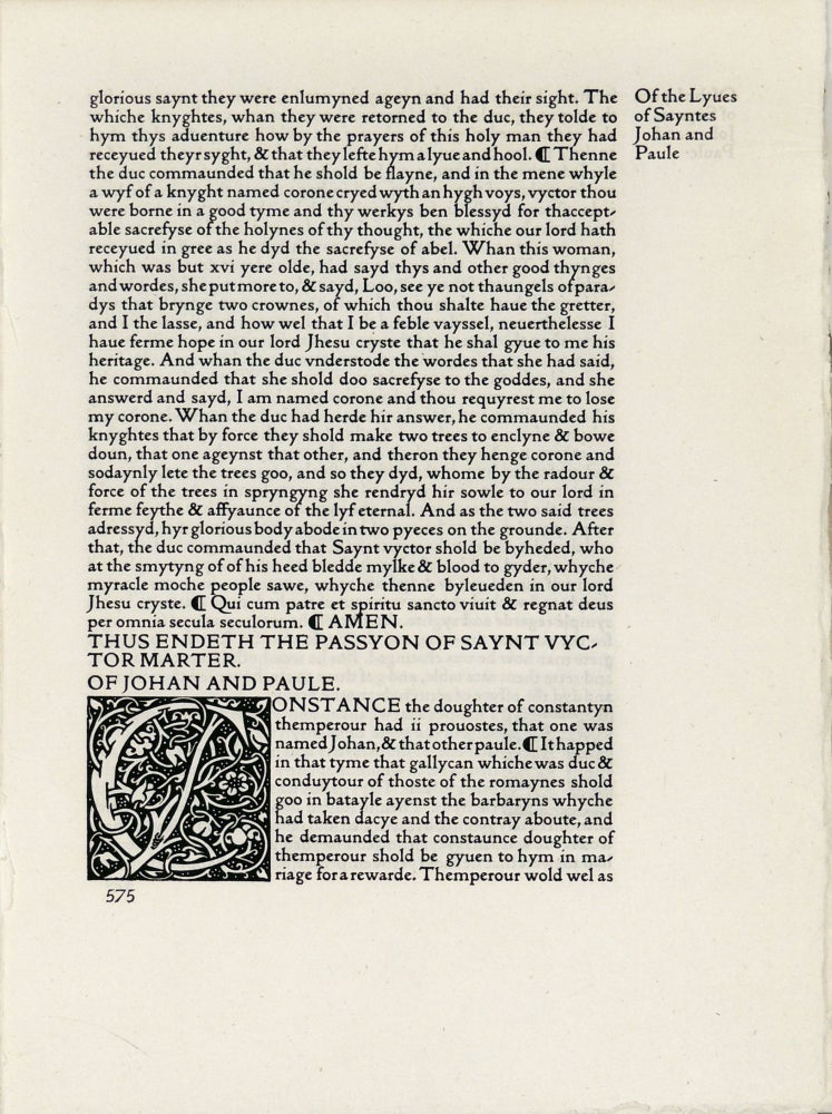 Item #34230 Six leaves from The Golden Legend. Kelmscott Press, Jacobus de Voragine, William Caxton, and printer.