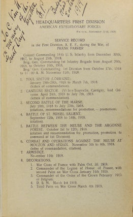 Service Record of Brigadier General Frank Parker, American Expeditionary Forces (A.E.F.)