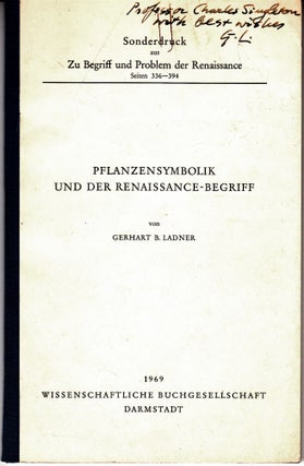 Item #3510 Pflanzensymbolik Und Der Renaissance-Begriff. Berhart B. Ladner