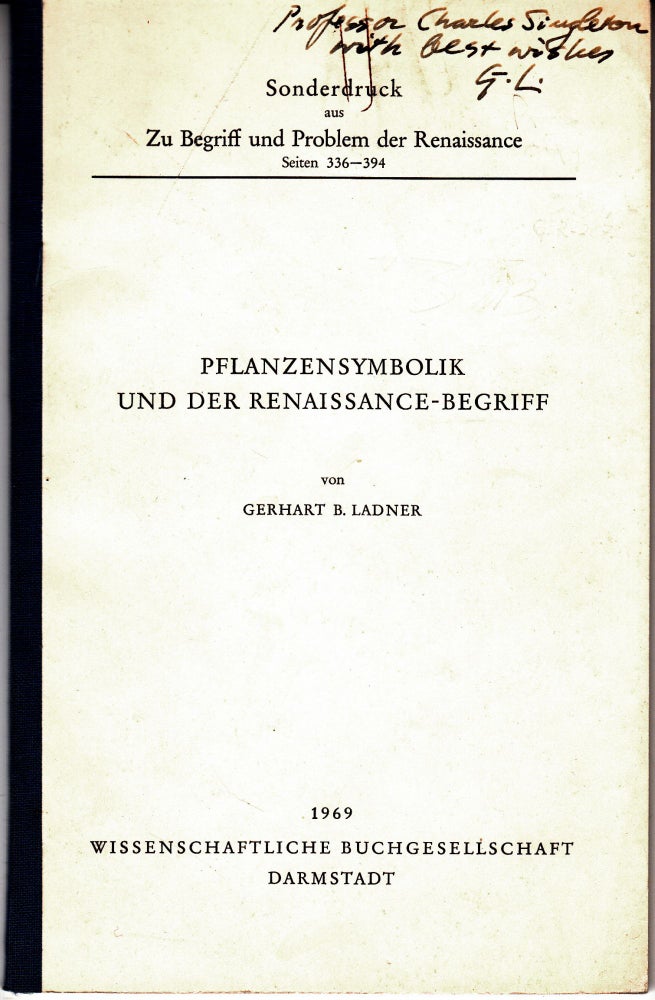 Item #3510 Pflanzensymbolik Und Der Renaissance-Begriff. Berhart B. Ladner.
