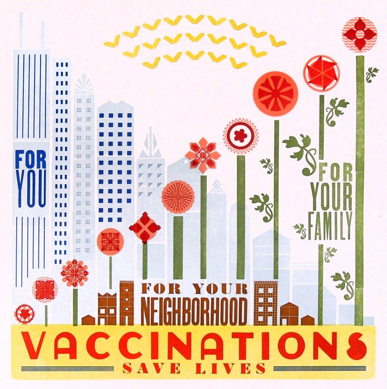 Item #35444 Vaccinations Save Lives - Broadsided. Starshaped Press, Jennifer Farrell, book artist and printer.