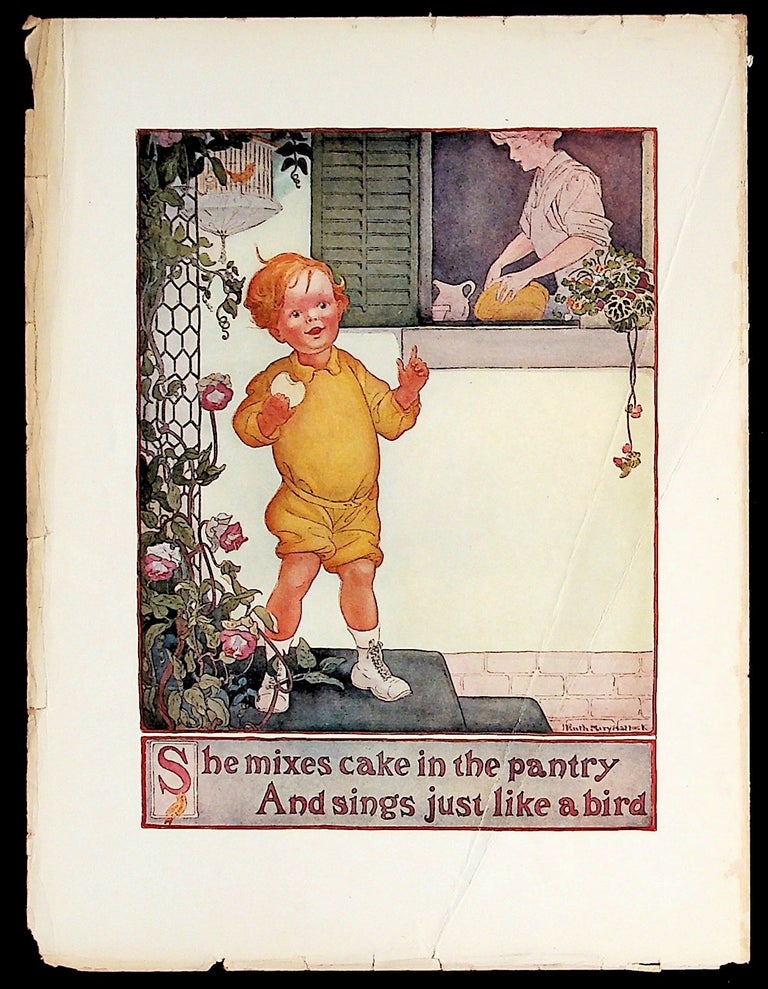 Item #36107 PRINT - "She mixes cakes in the pantry and sings just like a bird" - from Other Rhymes for Little Readers. Ruth M. Hallock.