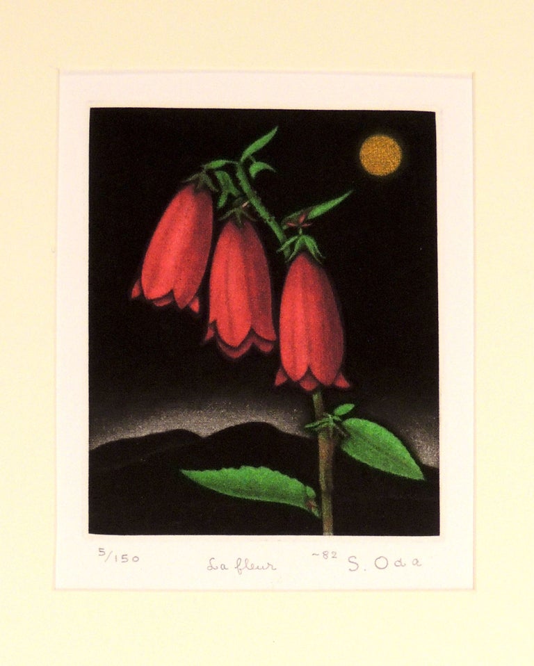 Item #36470 La Fleur [ color mezzotint print]. artist Oda. Shigero.