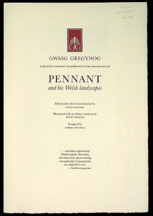 Item #36543 Prospectus for Pennant and his Welsh Landscapes. Gwasg Gregynog, Thomas Pennant,...