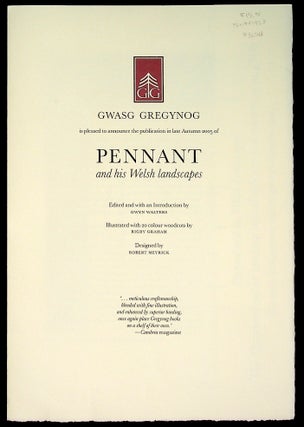 Item #36543 Prospectus for Pennant and his Welsh Landscapes. Gwasg Gregynog, Thomas Pennant,...