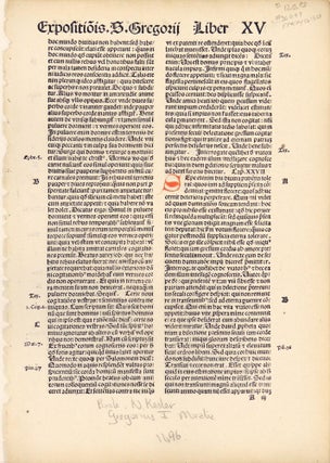 Item #36649 Moralia in Job. Incunable Leaf, Gregorius I., St. Gregory or Gregory the Great