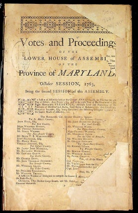 Item #36701 Votes and Proceedings of the Lower House of Assembly of the Province of Maryland....